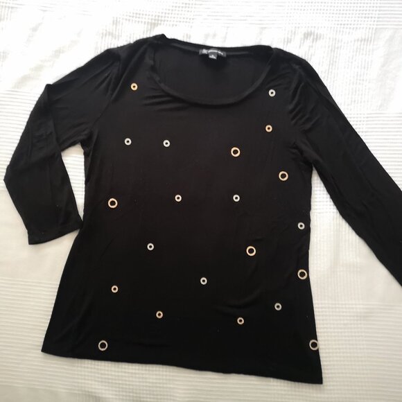 INC Stretchy Rhinestones Circles Adorned Long Sleeve Top M - Picture 2 of 5